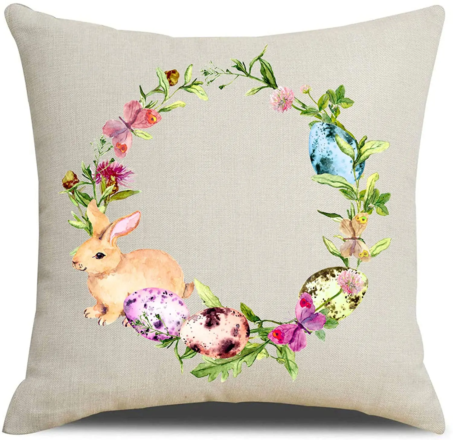 

Easter Pillow Covers 18x18 Inch,Easter Decorations for The Home,Rabbit Bunny Easter Eggs with Wreath Throw Pillows