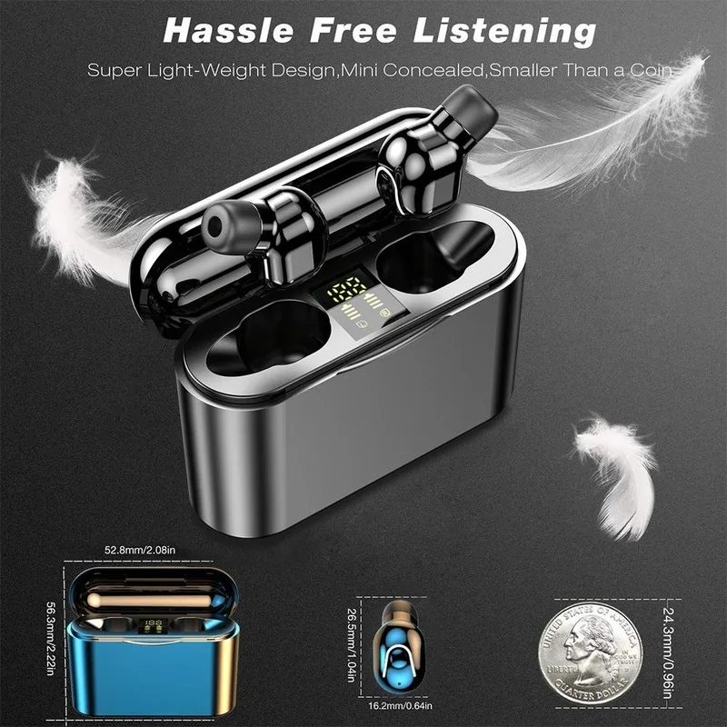 

Wireless 5.0 Bluetooth Headset Portable Stereo Dual-ear Motion LED Power Number Display Is Suitable for Android IOS