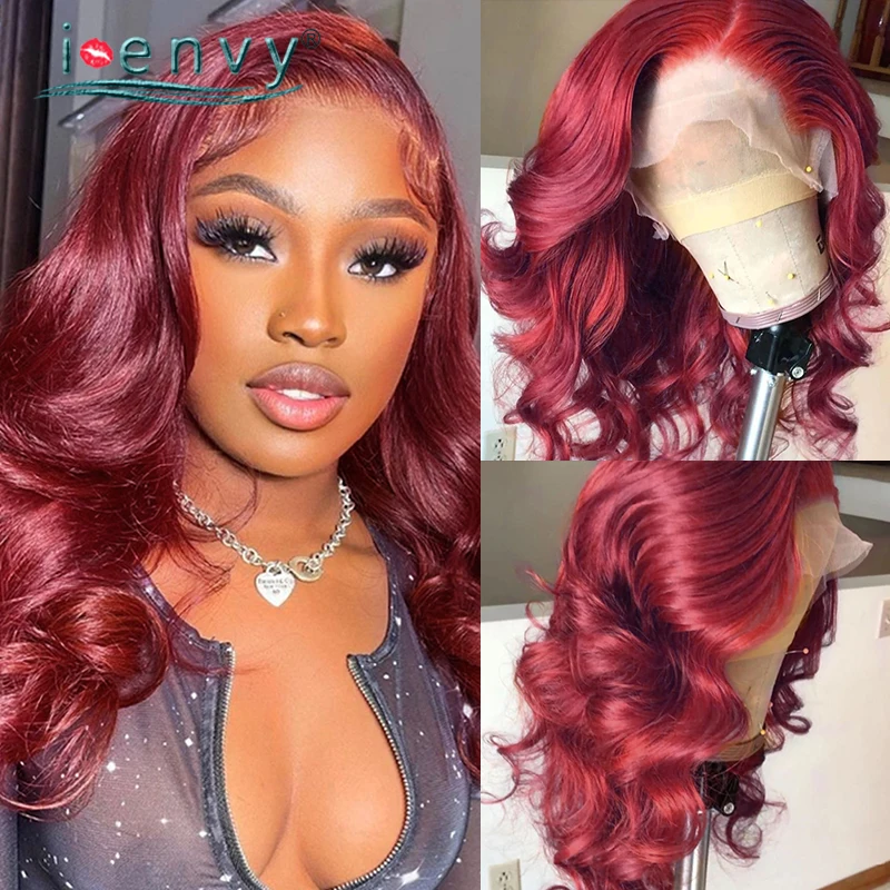 

Короткий парик, волнистые человеческие волосы, парики для женщин, 99J, бордовый кружевной передний парик, прозрачный кружевной Боб, парики пе...