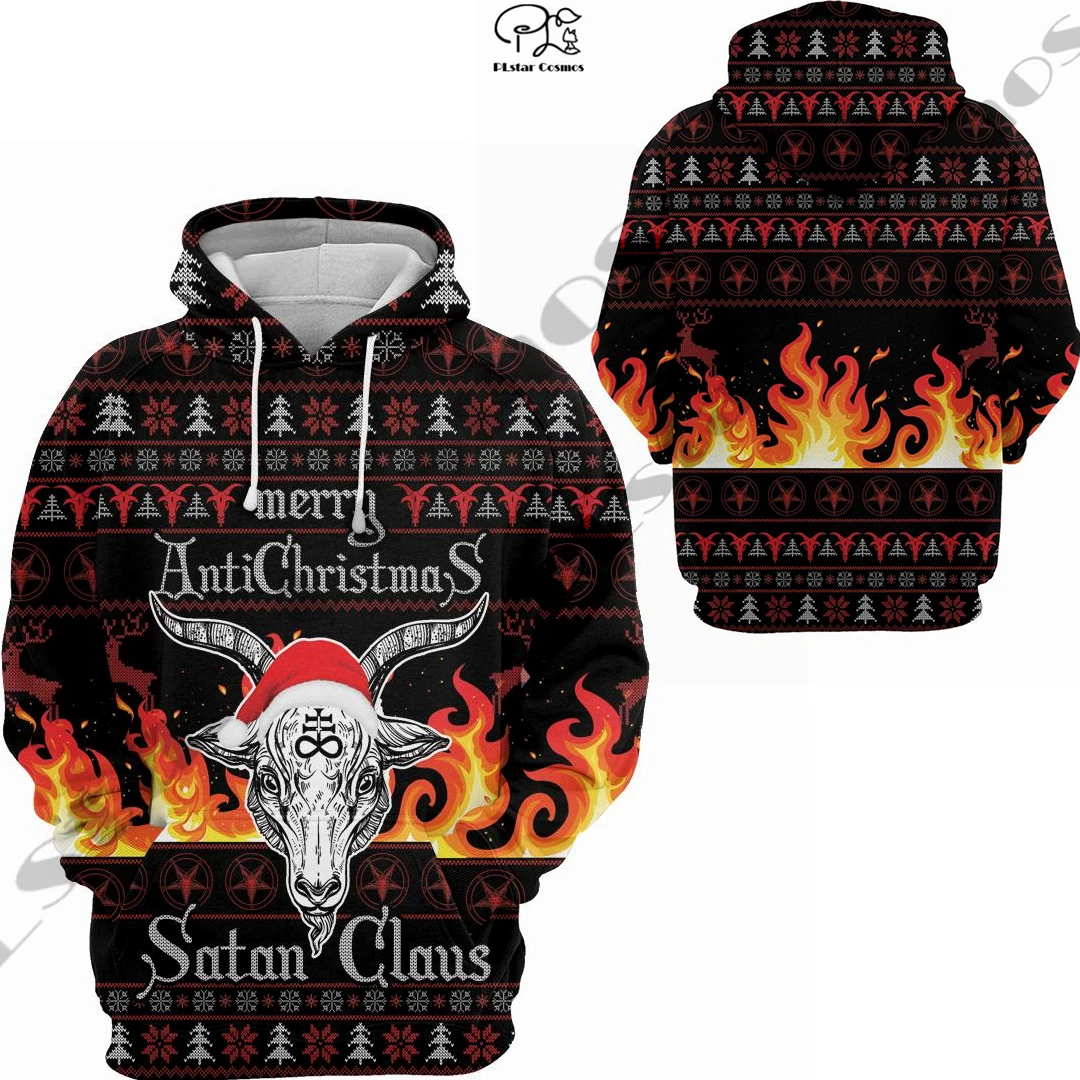 Новейшие Рождественские толстовки/свитшоты унисекс PLstar Cosmos 3 с принтом сатаны