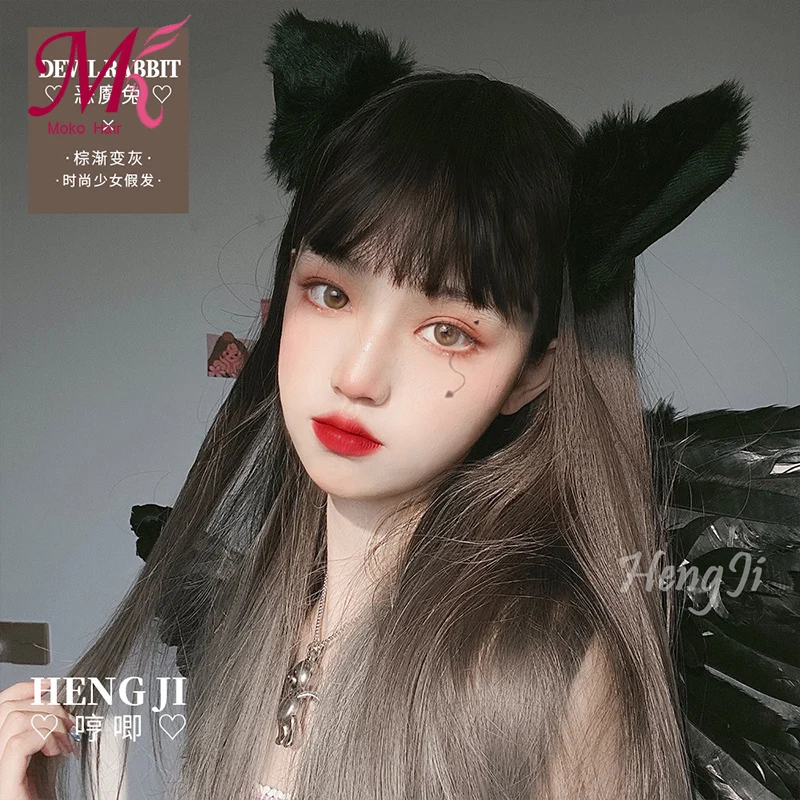 

MokoGoddess Long Straight Hair Lolita Wig With Bangs Synthetic Wigs For Women Christmas Cosplay Heat Resistant Glueless Wig