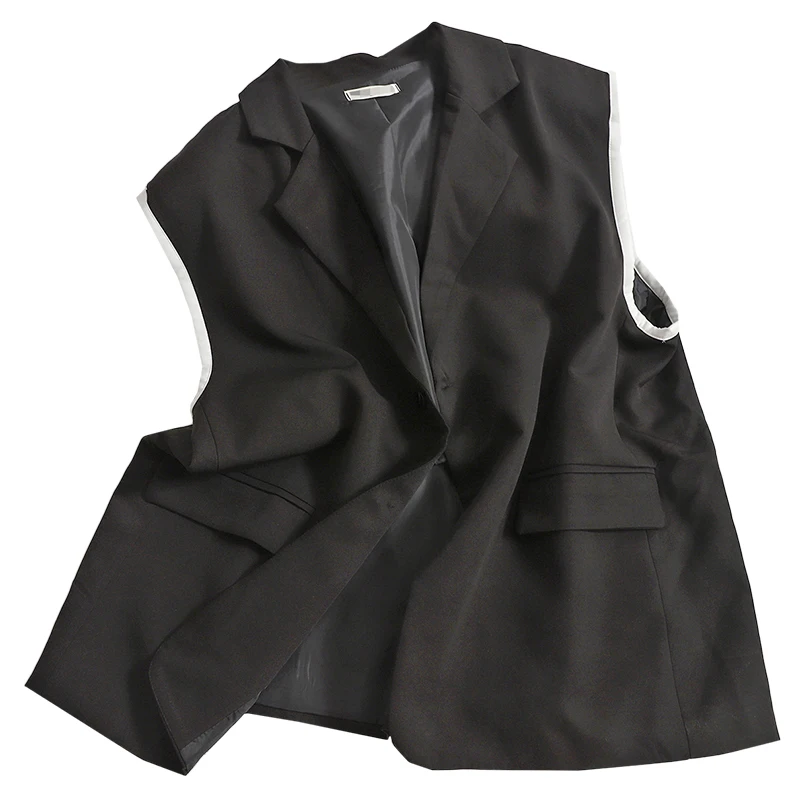 

YIZZHOY New Spring Autumn Women Solid Color Single Breasted Medium Long Vest Office Lady Sleeveless Tailored Collar Vest Coats