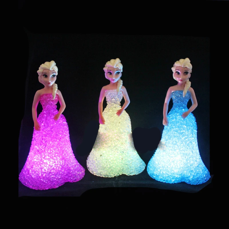 

Frozen Princess Doll Anna Elsa Figure Doll Toys Ice Snow Queen 7 LED Color Changing Night Light Lamp Girls Gift
