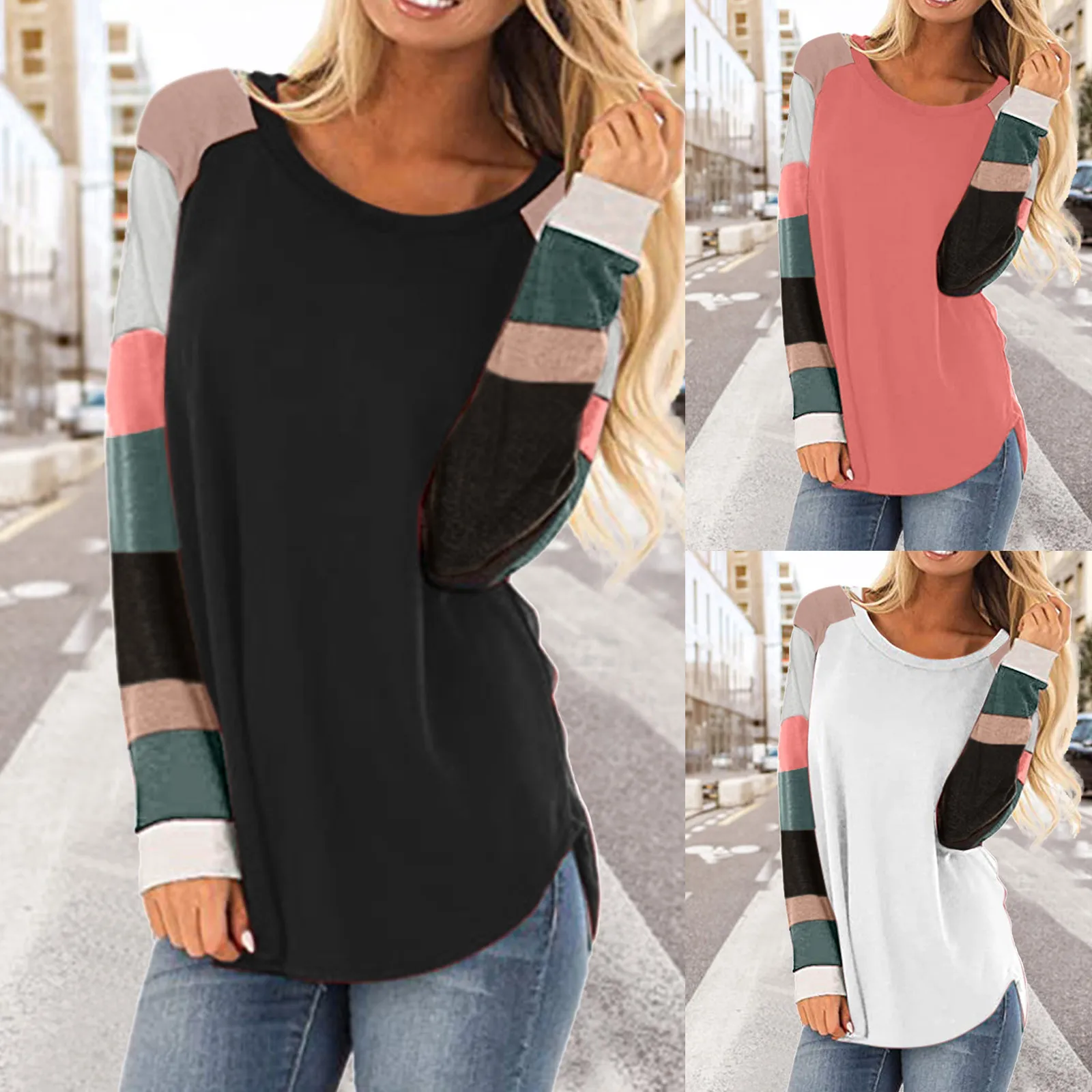 Женская футболка с круглым вырезом тонкая Свободная Повседневная контрастных