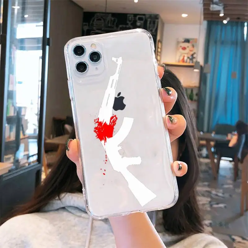 

AK47 Gun Coque Simple black white Phone Case Transparent iPhone 6 7 8 11 12 s mini pro X XS XR MAX Plus se cover funda shell