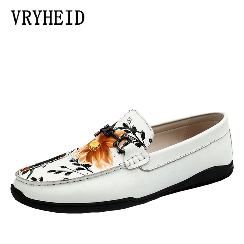 VRYHEID Men Casual Shoes Luxury Brand Summer Genuine Leather Mens Loafers Moccasins Breathable Slip on Driving Shoes Size 36~46