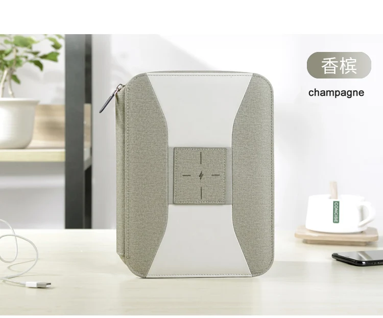 champagne color A5 папка для файлов Padfolio бизнес папка для презентаций портфель с беспроводным зарядным устройством офисные бизнес принадлежности 1319B - Цвет: champagne color