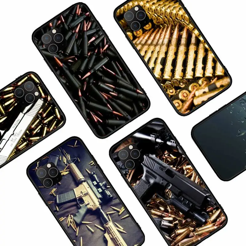 

Gun and bullet black soft Phone Case For iphone 12 11Pro Max 11 13 XR XS Max X 8 7 6 6S Plus mini SE 2020 soft Cover Shell