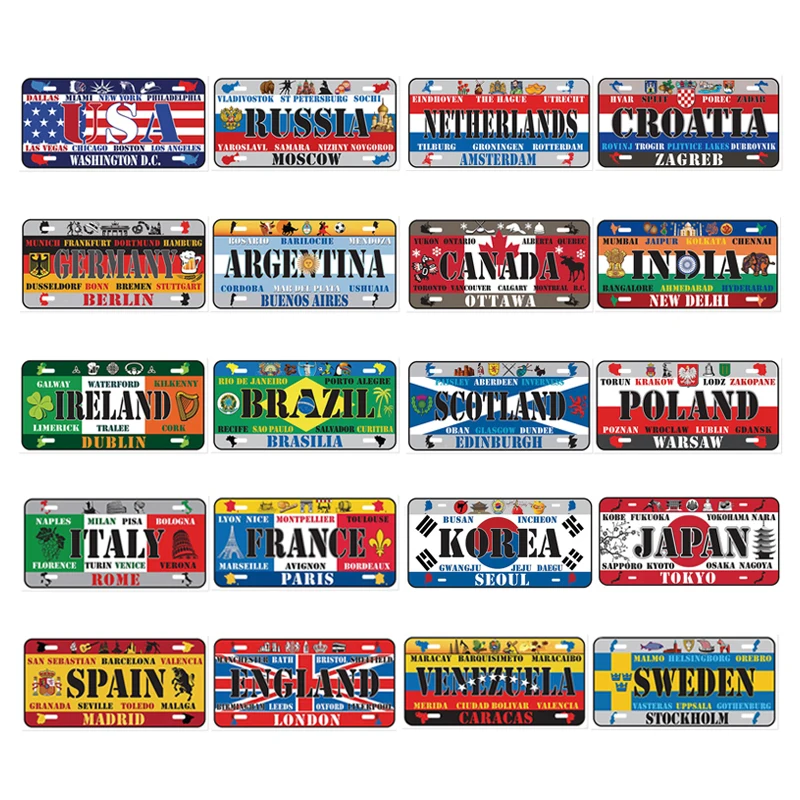 

Country Name National Flag Art Painting Metal Car Plate License Tin Sign Bar Cafe Garage Modern Home Decor Retro Plaque Poster