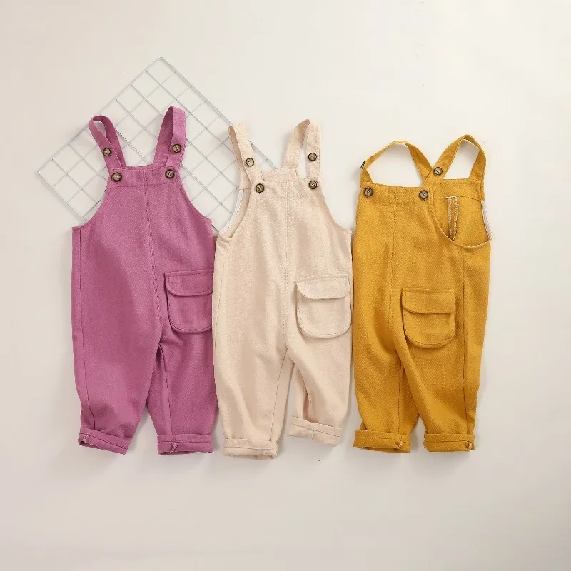 

2020 Spring Autumn Toddler Girls Overalls Korean Jumpsuit for Girl Baby Boys Pants Child Jumpsuits Boys Kids Pocket Trousers
