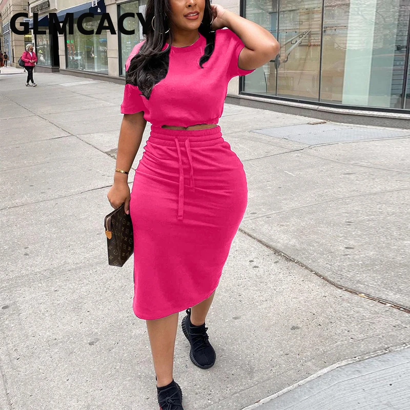 Повседневные однотонные костюмы из двух предметов короткий топ с коротким