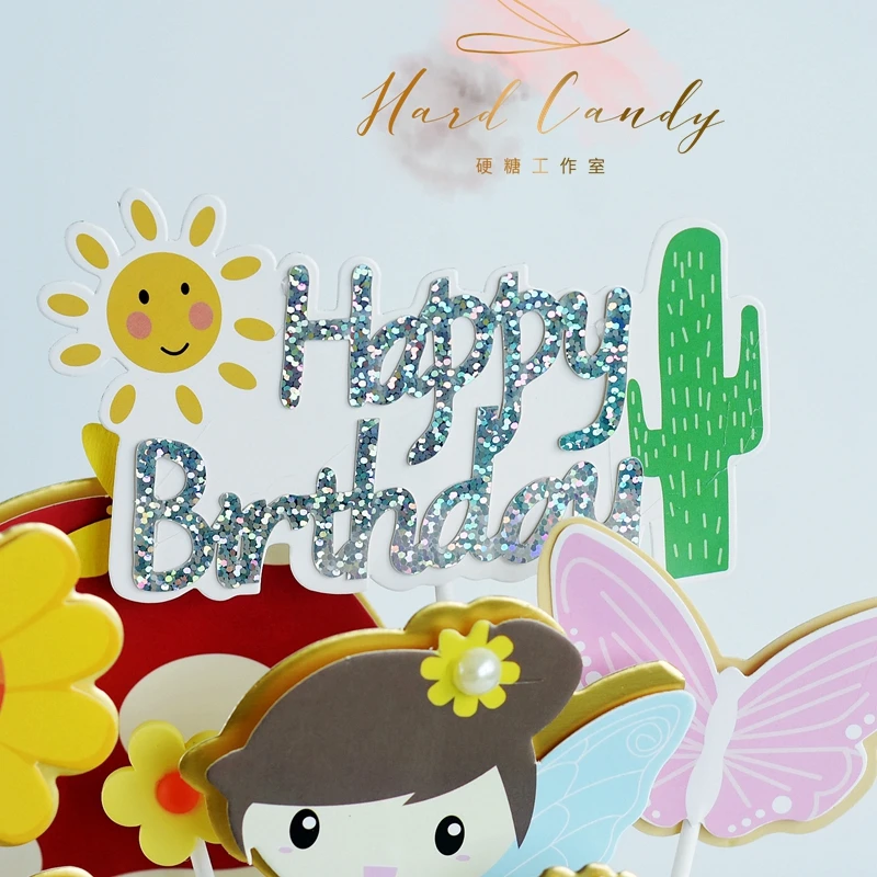 Fleur fe soleil nuage lapin gâteau de mariage Topper argile шампиньон joyeux Brithday flecte Decoration cuisson fourntures enfa | Дом и