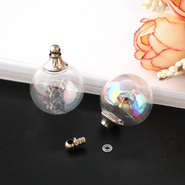 14MM AB Color Ball 5 шт Пустой полый стеклянный шар с металлической винтовой крышкой и резиновым уплотнением стеклянный флакон-кулон, ювелирные изделия, поиск - Окраска металла: 14MM AB Color Ball