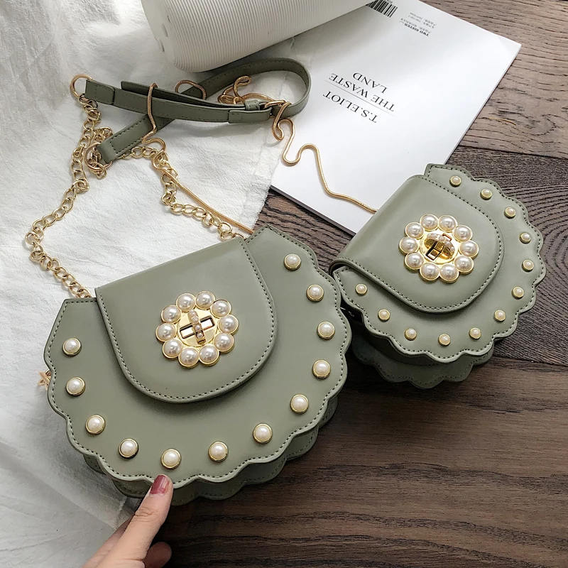 

2020 Summer New Saddle Bag High Quality PU Leather Flip Bag Women's Designer Handbag Pearl Lock Chain Shoulder Messenger Bags