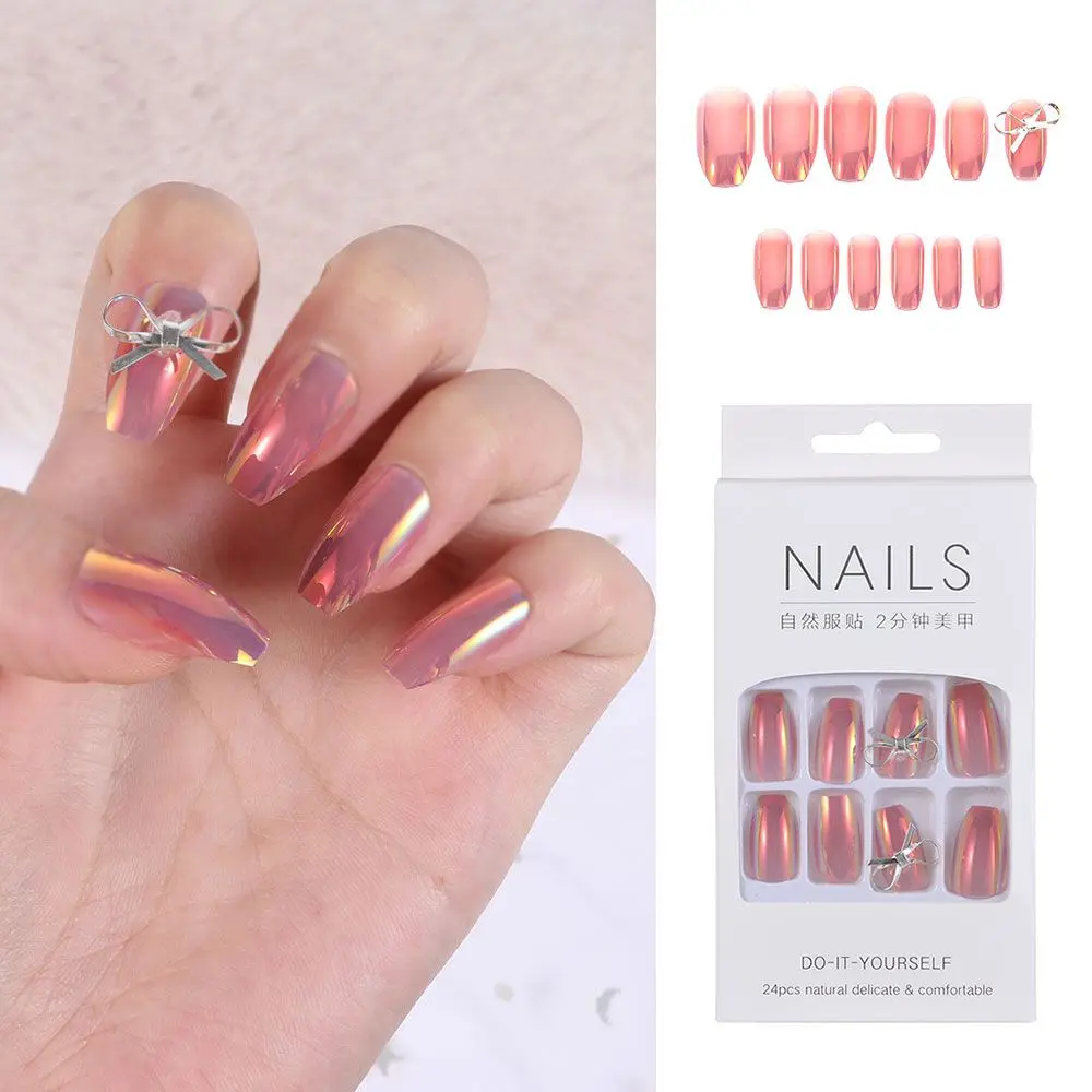 

24 шт./компл. длинные гвозди, накладные ногти, европейская Радуга, балерина, полный дизайн ногтей, Типсы, Бабочка, Аврора, красота