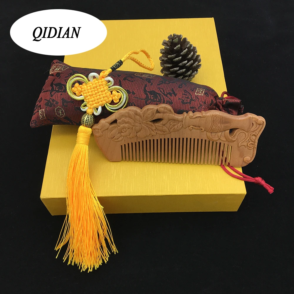 QIDIAN тонкая натуральная полая персиковая резьба по дереву ремесло экзотическая