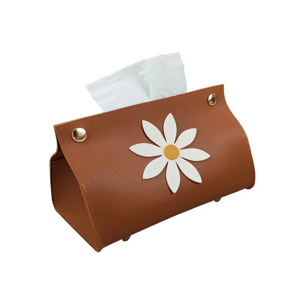 

Leather Tissue Box Multifunction PU Thicken Metal Button Floral Camping Car Home Bathroom Draw Paper Stationery Cosmetic Case