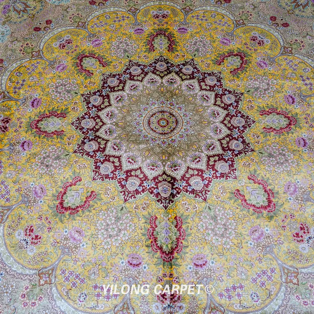 Koop Yilong 9 'X 9' Vantage Antieke Turkse Oosterse Perzische Ontwerp Vierkante Zijden Tapijt (TJ187A)