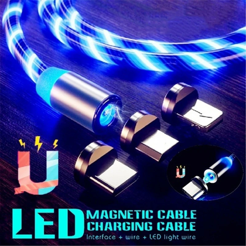 СВЕТОДИОДНЫЙ Магнитный зарядный кабель типа C ленточный поглощающий Micro USB для