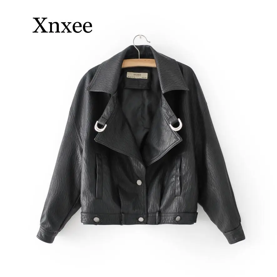 Women Faux Leather Jacket Batwing Sleeve Vintage Biker Coat Short Zipper Motor PU Red Jacket Spring Street Leather Coat vintage