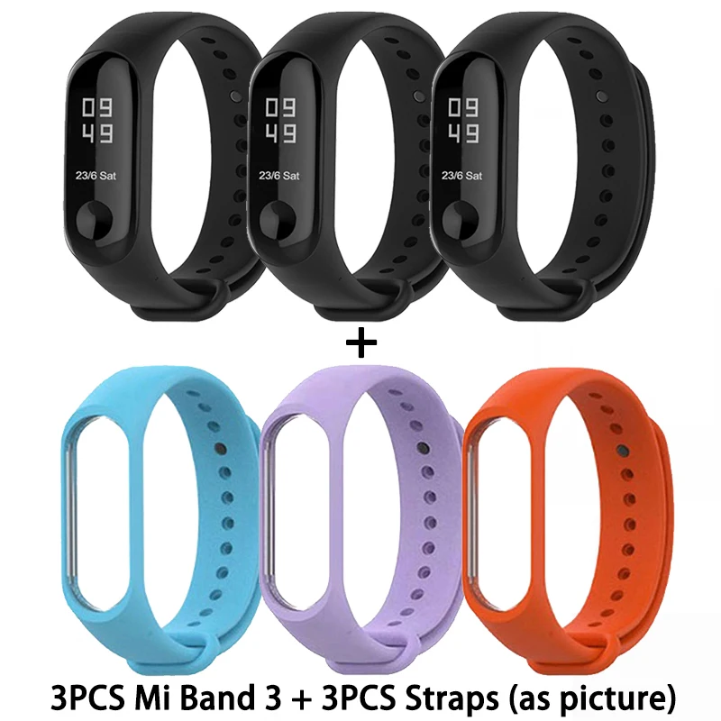 CN 3PCS Strap 3PCS 1 Origina Xiaomi mi Band 3 умный Браслет фитнес-браслет большой сенсорный экран OLED частота сердечных сокращений сообщения Smartband mi Band F2 - Цвет: CN 3PCS Strap 3PCS 1