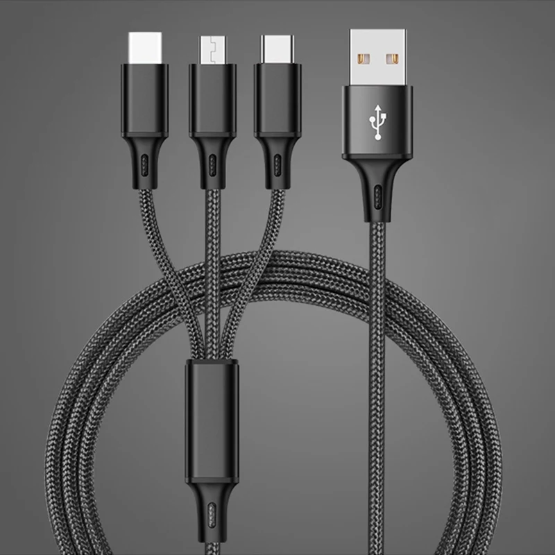 Musyue 3 в 1 USB кабель для iPhone samsung huawei Xiaomi usb type C кабель Micro USB кабель 3A телефонный кабель для iPhone 7 8 Plus XR - Цвет: Black
