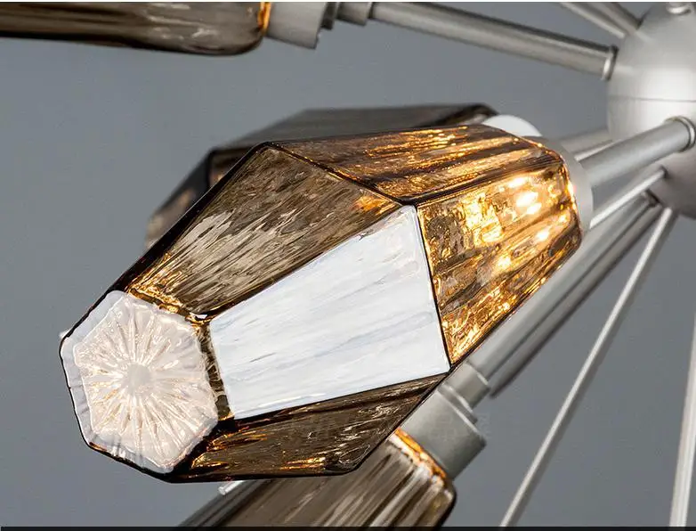 Итальянский современный Led Chandelie ретро из полигонального стекла, скандинавский ресторан, простой светильник, роскошная индивидуальная гостиная, спальня - Цвет абажура: Smoke gray