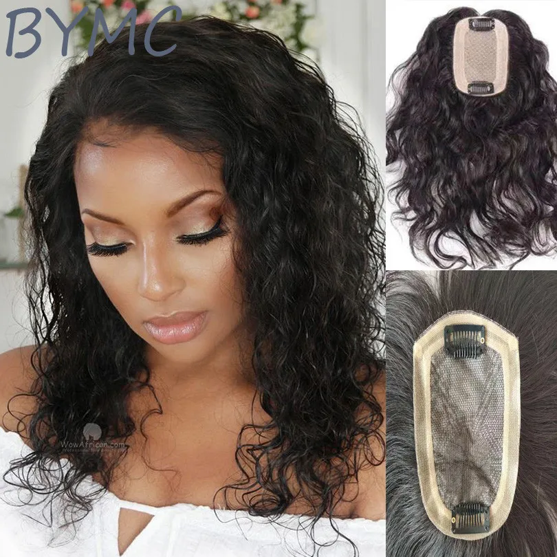 BYMC Full pu +mono Base Loose Wave Human Hair Topper Hair Pieces For Thinning Hair And Baldness Patches