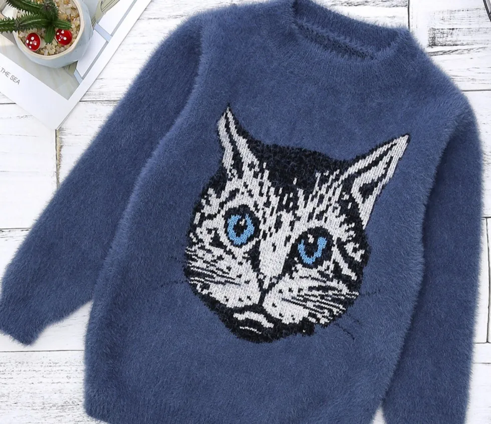 Детский толстый кашемировый свитер из норки для девочек и мальчиков вязаные