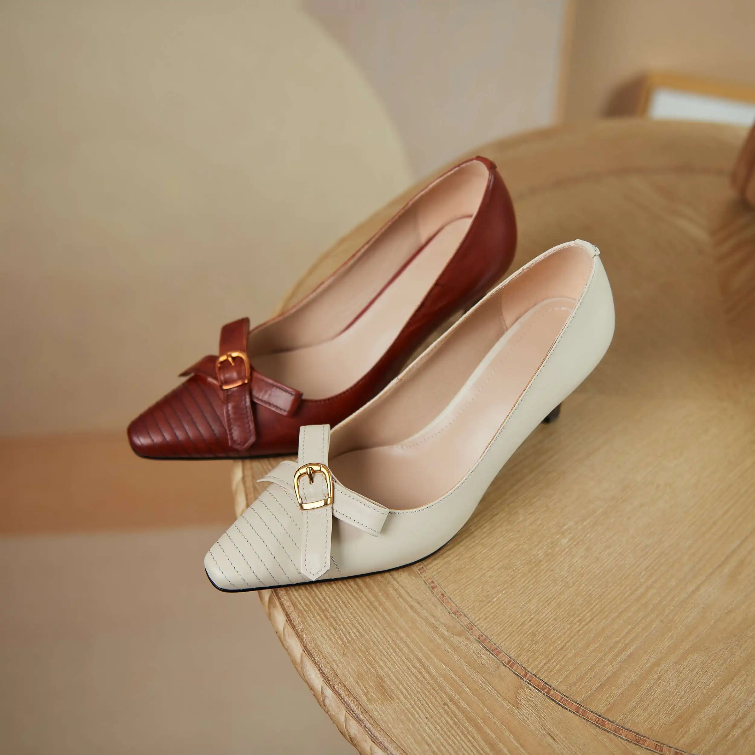 

Krazing Pot genuine leather square toe thin high heels retro fashion French romantic beauty lady dating slip on women pumps L01