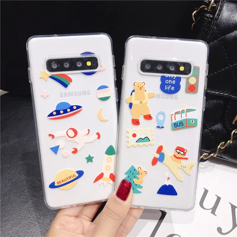 COOLY прозрачный мультяшный чехол для samsung Galaxy Note 10 Plus S10 S10e задняя крышка на A7 2018 A6 J4 +