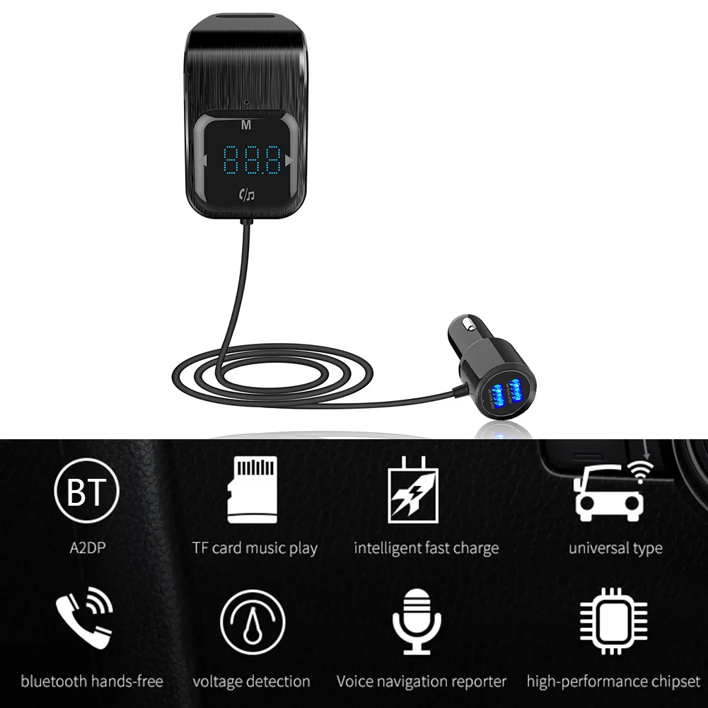 Автомобильный FM радиопередатчик Bluetooth 5 0 MP3 плеер гарнитура двойное зарядное