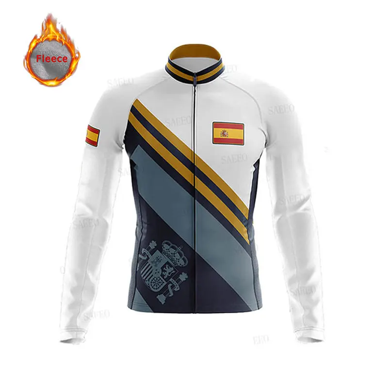 

Spain Men's Cycling Jerseys 2021 Winter Long Sleeves Bike Jersey Man Ropa Ciclismo Thermal Fleece Warm Bicycle Cycling Clothing