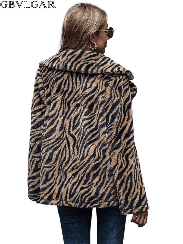 

2021 Thick Winter Women Casual Faux Fur Leopard Print Jacket Warm Cardigan Female Plush Coats Sweatshirt Outerwear Overcoat