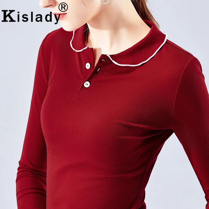 Женская деловая футболка Kislady осень 2020 с отложным воротником и длинным рукавом