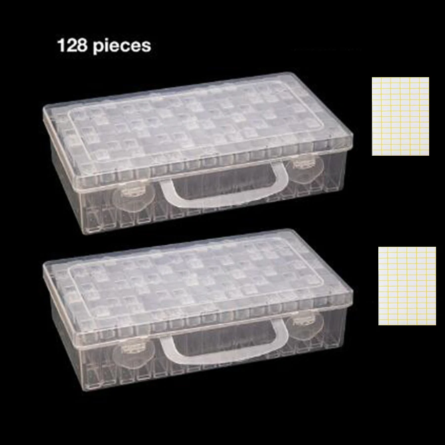 128 box sticker 28,56, 64 слота коробка для хранения и этикетки бумаги, алмазная вышивка содержит аксессуары для кристаллической мозаики коробки, Футляр крест инструменты для шитья - Цвет: 128 box sticker