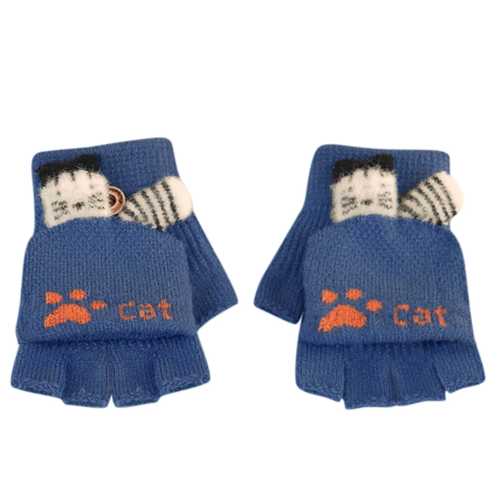 

1Pair Autumn Winter Boys Girls Half Finger Gloves Cute Cartoon Pattern Thick Warm Knitting Wool New Children Gloves Mittens