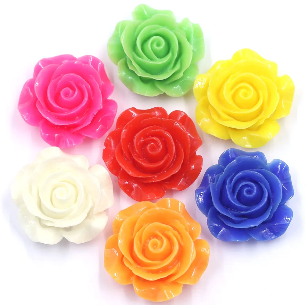 

10Pcs Spacer Beads Rings Earrings Cameos Dome Seals Flower Rose Shape Resin Candy Color Mixed Jewelry DIY Findings 28mm
