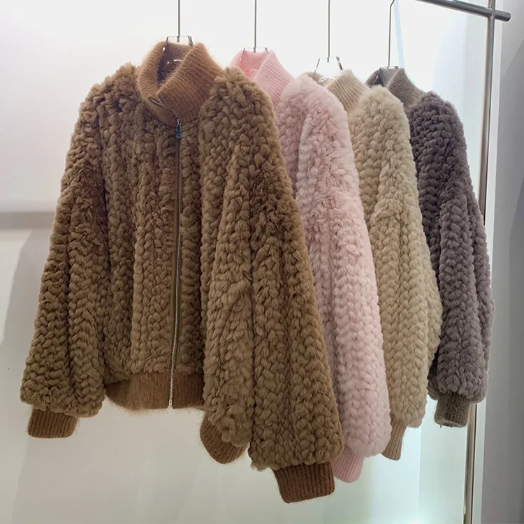 

Женская зимняя куртка с воротником-стойкой, из меха кролика рекс