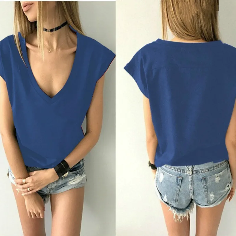 Футболка женская с коротким рукавом и V образным вырезом|camiseta feminina|loose tshirtwomen t shirt |