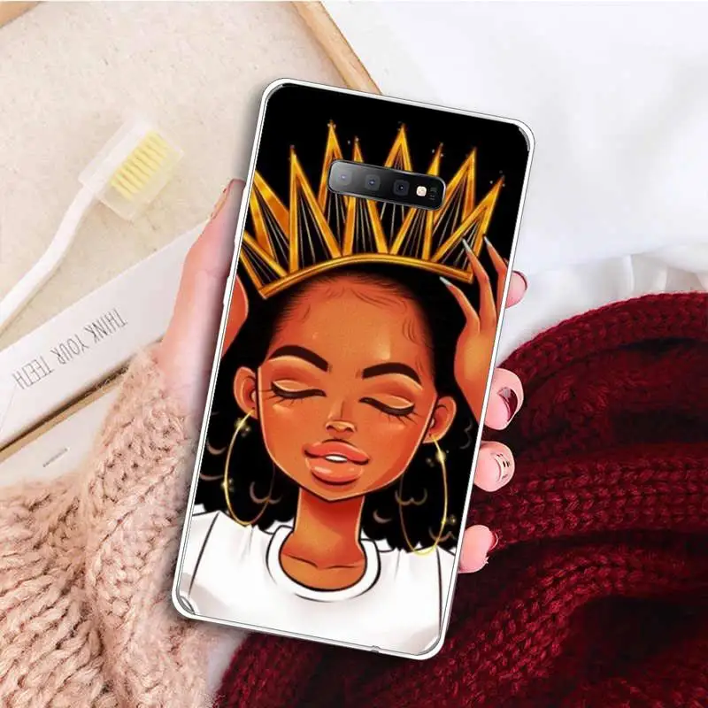 

Fashion Black Girls Phone Case Transparent for samsung A 21s 50 51 71 S 8 9 20 20fe note 10 20 ultra plus