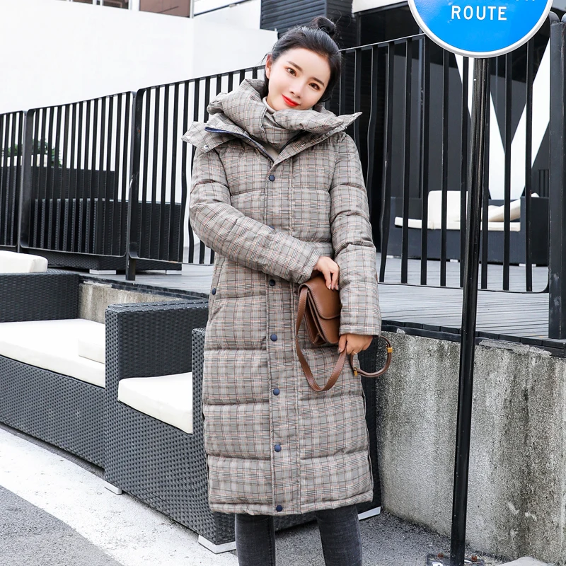 2020 зимняя женская длинная куртка размера плюс с клетчатым принтом и