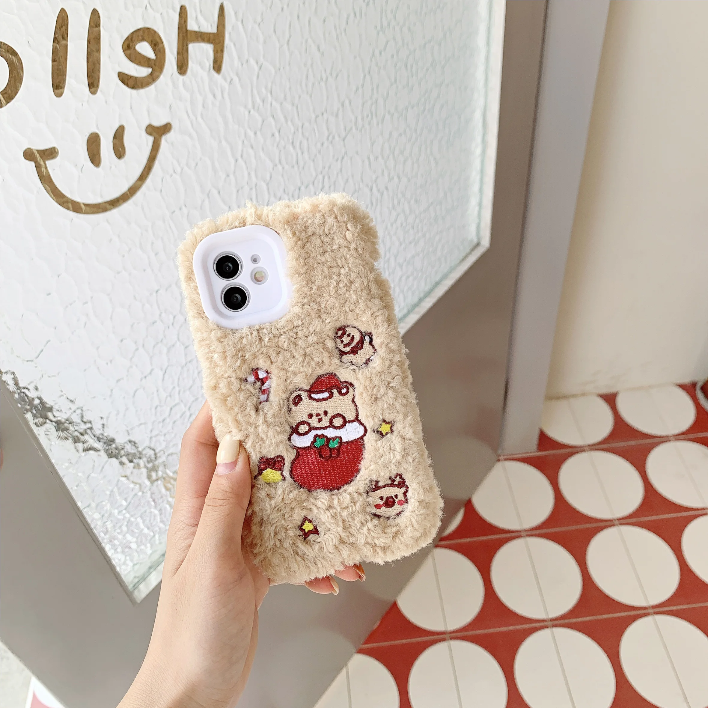 

Plush-Christmas sock bear is suitable for HUAWEI P30 pro mobile phone case nova5/6/7/mate 40 protective cover