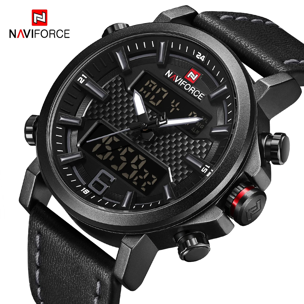 NAVIFORCE модные Для Мужчин's цифровые и аналоговые часы Для мужчин Элитный бренд Водонепроницаемый светодиодный кварцевые спортивные часы, армейские часы Relogio Masculino