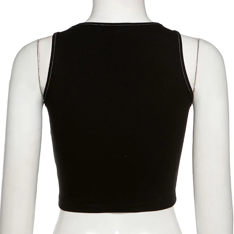 

Grunge Punk Graphic Printing Black Vests Y2K Fashion Sleevekess O-neck Cute Baby Tanks Mall Goth Outfits E-girl Tops