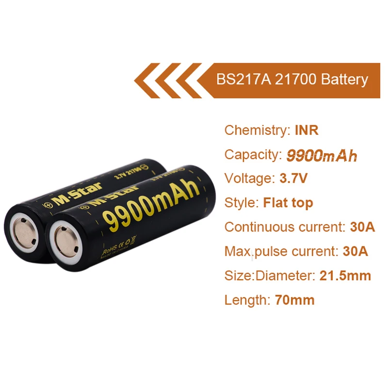 2 шт. Высокая емкость 21700 перезаряжаемая батарея IMR 9900mAh плоский Топ Литий-ионный