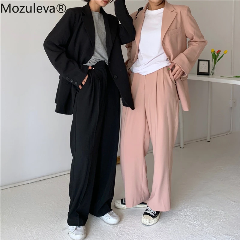 Mozuleva 2020 Весна Для женщин костюм со штанами Chic свободные Комплект из 2 предметов