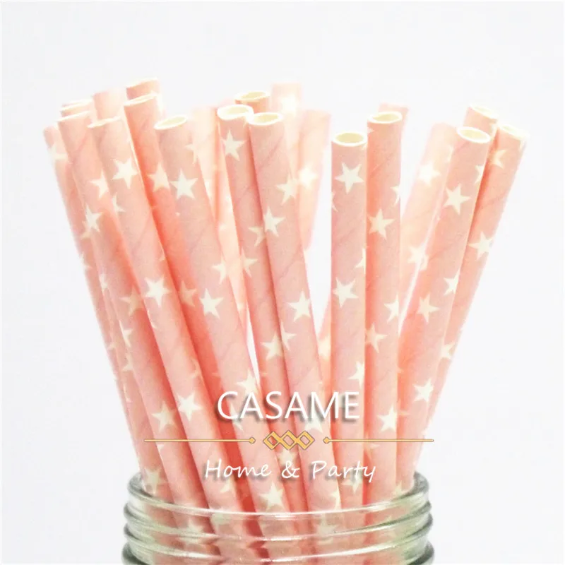pink white star 100 шт розовые золотые бумажные соломинки вечерние соломинки золотые серебряные бумажные соломинки смешанные полосатые звезды шаблоны шевронов - Цвет: pink white star