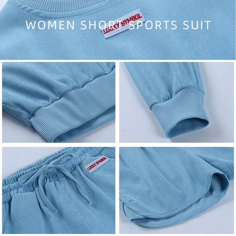 

Apricot Autumn Spring Casual Long Sleeve Top Shorts Elastic Cotton Fabric Women Crop White Clothes Suit Sreetwear Outfits Hoodie