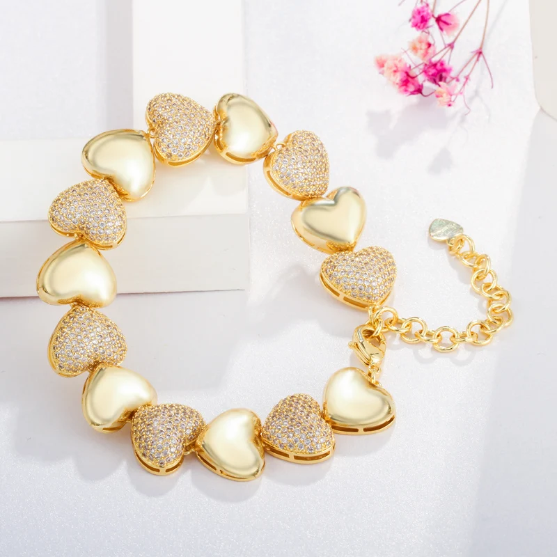 Женский браслет в форме сердца qooolady желтое золото 585 пробы ювелирное изделие